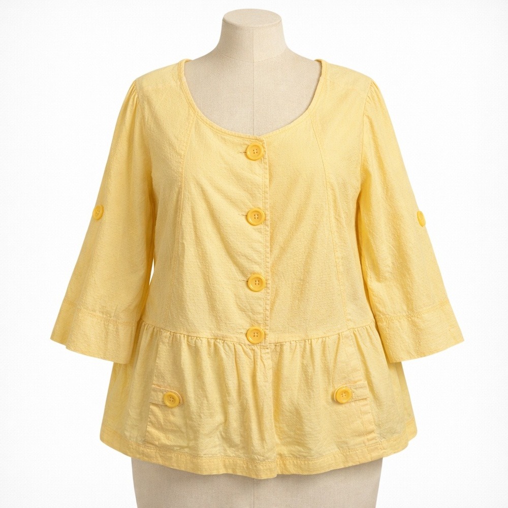 Womens Peplum Button Jacket Size 16W Butter Yellow Cottagecore Preppy Twee Retro